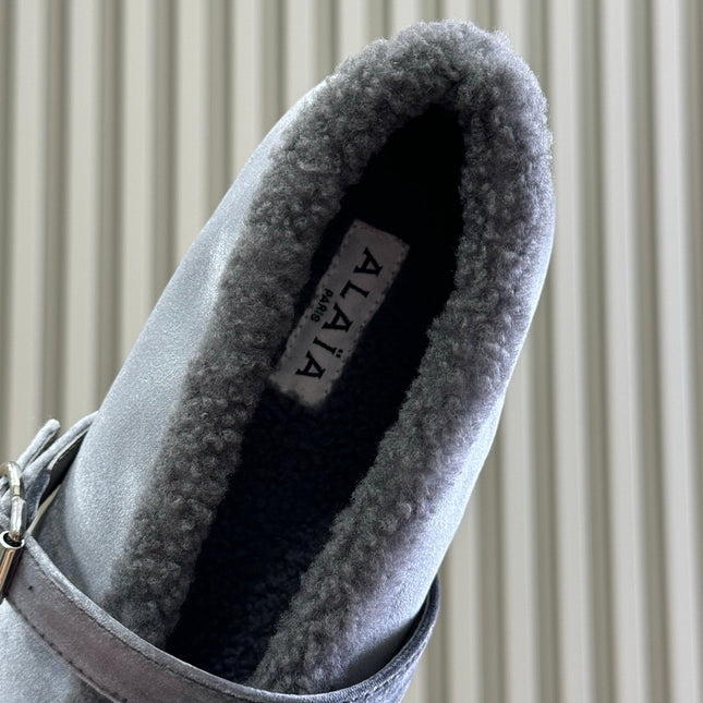 ALAIA 25S BALLET FLATS IN GREY VELVET