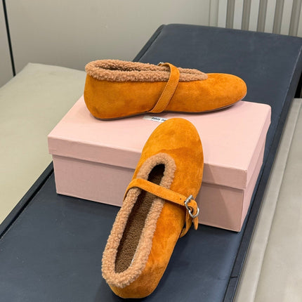 ALAIA 25S MARY JANE SHEARLING FLATS IN DARK CARAMEL SUEDE