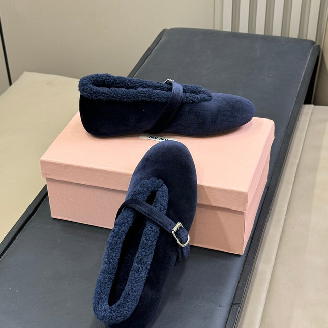 ALAIA 25S BALLET FLATS IN DARK BLUE VELVET