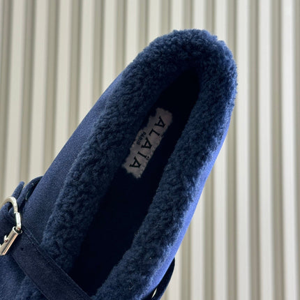 ALAIA 25S BALLET FLATS IN DARK BLUE VELVET