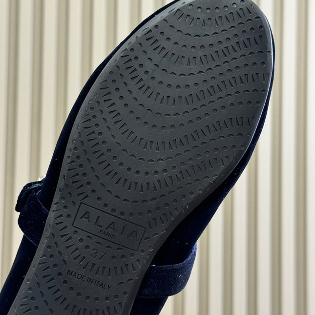 ALAIA 25S BALLET FLATS IN DARK BLUE VELVET