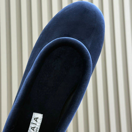 ALAIA 25S BALLET FLATS IN DARK BLUE VELVET