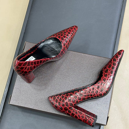 ALAIA 25S POINTY TOE PUMPS CROCODILE-EMBOSSED 90MM IN BURGUNDY CALFSKIN