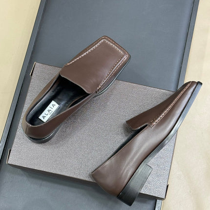 ALAIA 25S SQUARE TOE LOAFER IN BROWN CALFSKIN