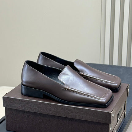ALAIA 25S SQUARE TOE LOAFER IN BROWN CALFSKIN
