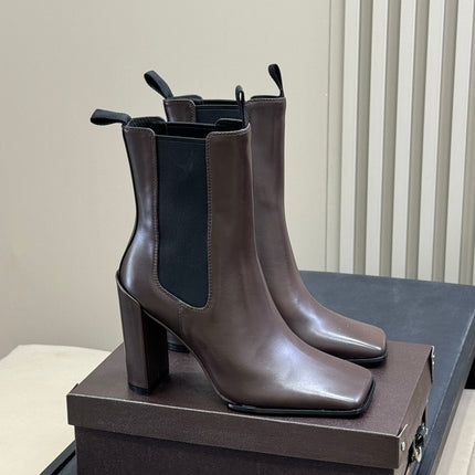 ALAIA 25S ANKLE HIGH-HEELED BOOTS IN BROWN CALFSKIN AND CANVAS