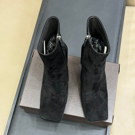 ALAIA 25S ANKLE HIGH-HEELED BOOTS IN BLACK SUEDE