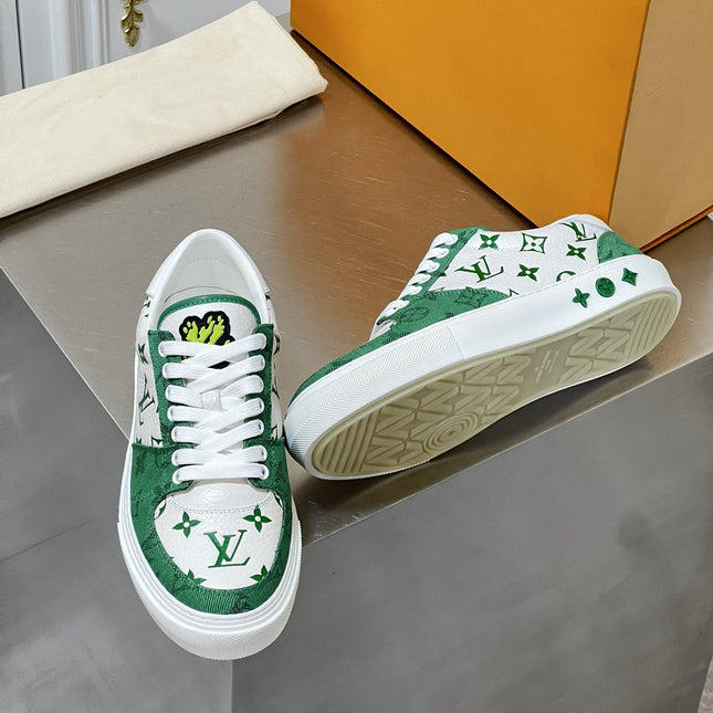 LV MONOGRAM GREEN AND WHITE SNEAKERS