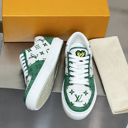 LV MONOGRAM GREEN AND WHITE SNEAKERS
