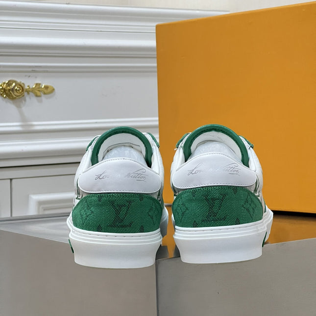 LV MONOGRAM GREEN AND WHITE SNEAKERS
