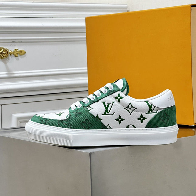 LV MONOGRAM GREEN AND WHITE SNEAKERS