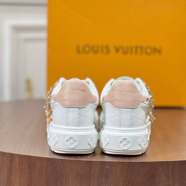 LV TIME OUT SNEAKER WHITE CALFSKIN WITH SIGNATURE CHARMS