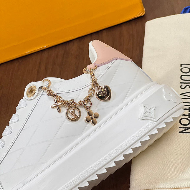 LV TIME OUT SNEAKER WHITE CALFSKIN WITH SIGNATURE CHARMS