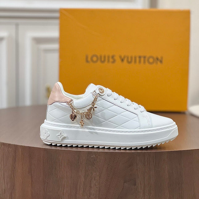 LV TIME OUT SNEAKER WHITE CALFSKIN WITH SIGNATURE CHARMS