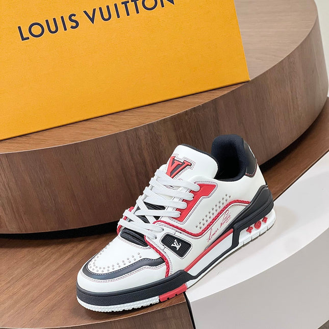 LV TRAINER WHITE MIX BLACK AND RED MONOGRAM CALFSKIN
