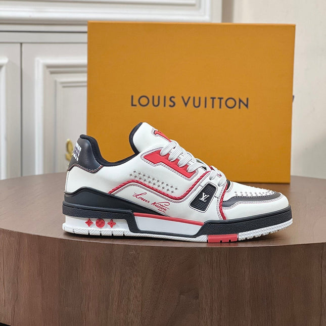 LV TRAINER WHITE MIX BLACK AND RED MONOGRAM CALFSKIN