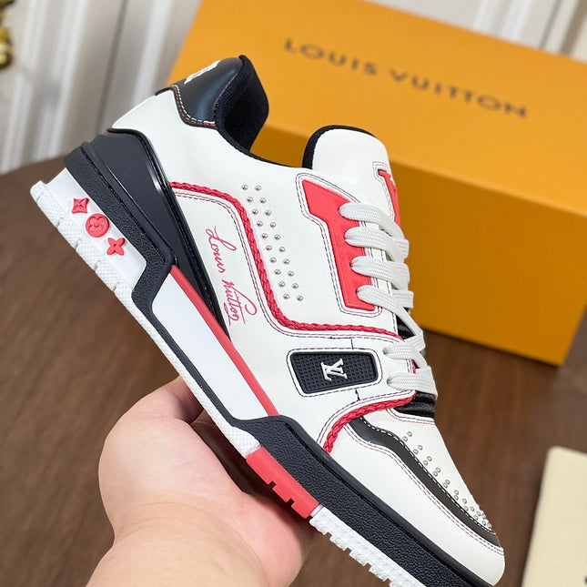 LV TRAINER WHITE MIX BLACK AND RED MONOGRAM CALFSKIN