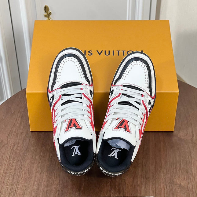 LV TRAINER WHITE MIX BLACK AND RED MONOGRAM CALFSKIN