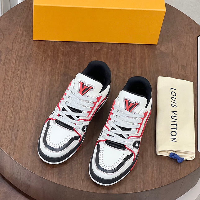 LV TRAINER WHITE MIX BLACK AND RED MONOGRAM CALFSKIN