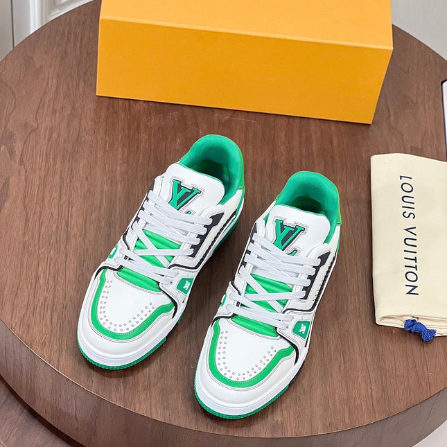LV TRAINER WHITE MIX GREEN MONOGRAM CALFSKIN