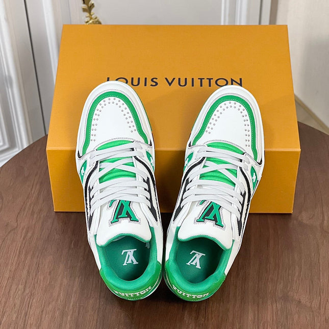 LV TRAINER WHITE MIX GREEN MONOGRAM CALFSKIN