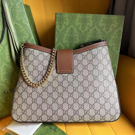 GG PADLOCK 32 SHOULDER BAG BEIGE CANVAS AND BROWN CALFSKIN