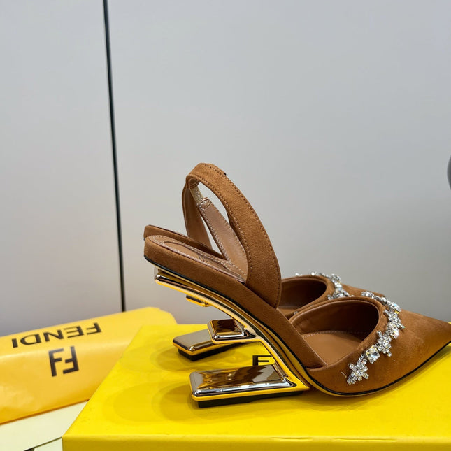FENDI CRYSTAL HIGH-HEELED SLINGBACK 7 CM IN BRONZE BROWN SUEDE