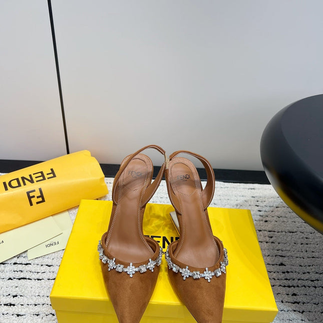 FENDI CRYSTAL HIGH-HEELED SLINGBACK 7 CM IN BRONZE BROWN SUEDE