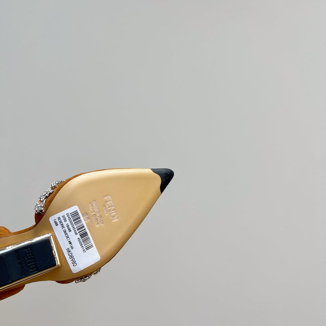 FENDI CRYSTAL HIGH-HEELED SLINGBACK 7 CM IN BRONZE BROWN SUEDE