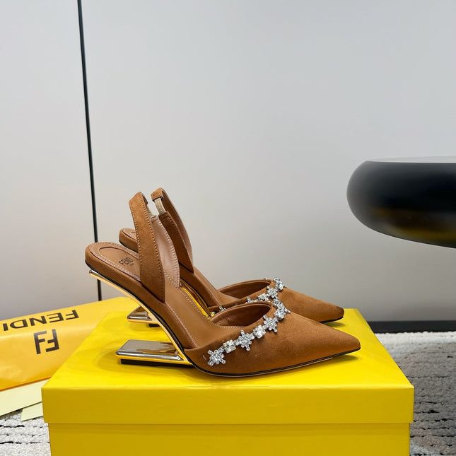 FENDI CRYSTAL HIGH-HEELED SLINGBACK 7 CM IN BRONZE BROWN SUEDE