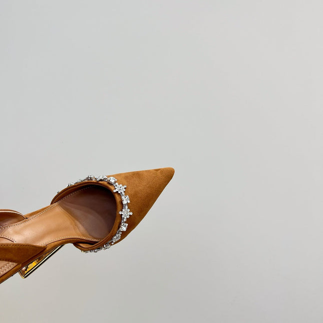 FENDI CRYSTAL HIGH-HEELED SLINGBACK 7 CM IN BRONZE BROWN SUEDE