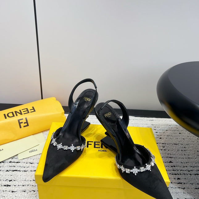 FENDI CRYSTAL HIGH-HEELED SLINGBACK 7 CM IN BLACK  SUEDE