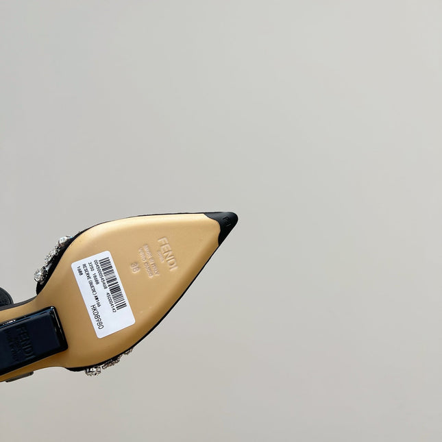 FENDI CRYSTAL HIGH-HEELED SLINGBACK 7 CM IN BLACK  SUEDE