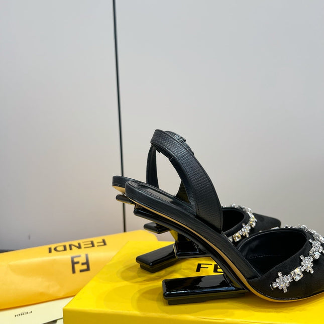 FENDI CRYSTAL HIGH-HEELED SLINGBACK 7 CM IN BLACK  SUEDE