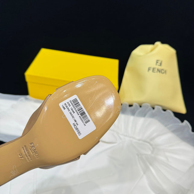 FENDI MEDIUM-HEELED 55 MM MULE IN BRONZE BROWN LAMBSKIN WITH GOLD HARDWARE