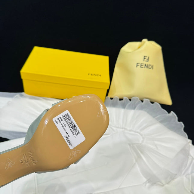 FENDI MEDIUM-HEELED 55 MM MULE IN ASH GREY LAMBSKIN WITH GOLD HARDWARE