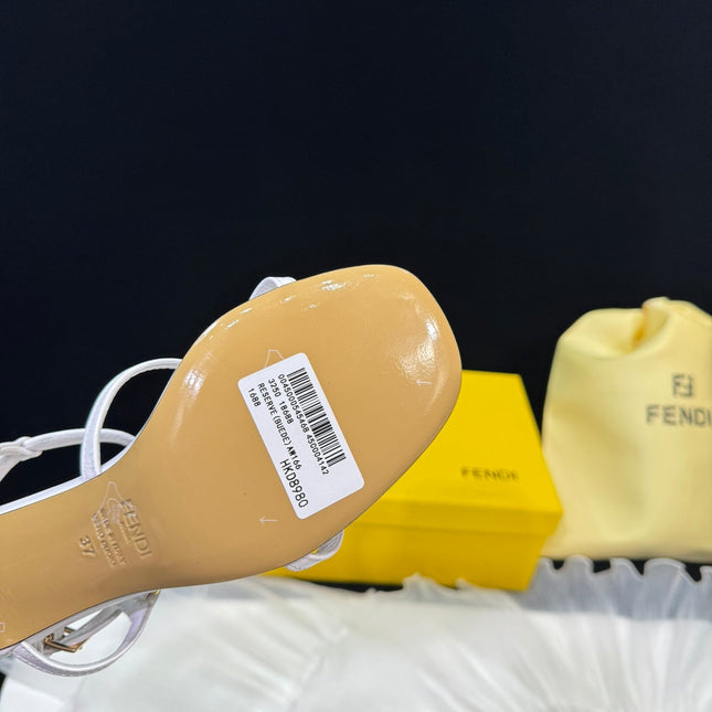 FENDI FFOLD MEDIUM-HEELED 55 MM SANDALS IN WHITE LAMBSKIN WITH GOLD HARDWARE