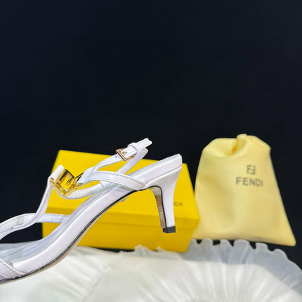 FENDI FFOLD MEDIUM-HEELED 55 MM SANDALS IN WHITE LAMBSKIN WITH GOLD HARDWARE