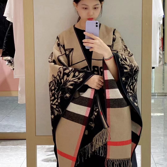 EQUESTRIAN KNIGHT WOOL CAPE 140 CM BEIGE MIX BLACK 403739