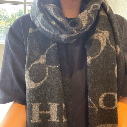 CLASSIC MONOGRAM LOGO WOOL SCARF 195 CM BLACK 413627