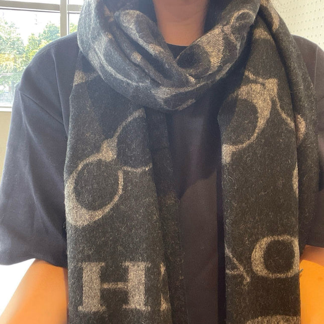 CLASSIC MONOGRAM LOGO WOOL SCARF 195 CM BLACK 413627