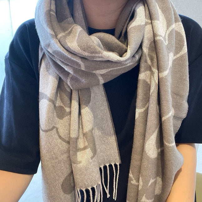 CLASSIC MONOGRAM LOGO WOOL SCARF 195 CM DOVE GRAY 413628