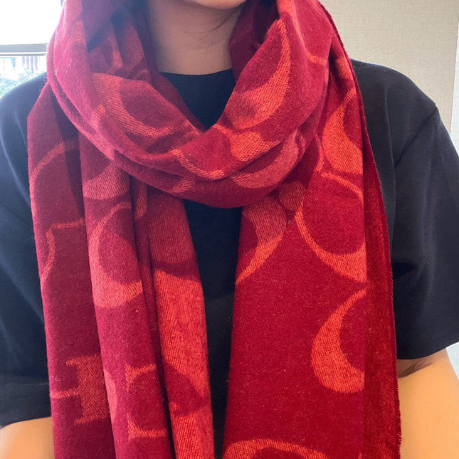 CLASSIC MONOGRAM LOGO WOOL SCARF 195 CM GARNET RED 413629