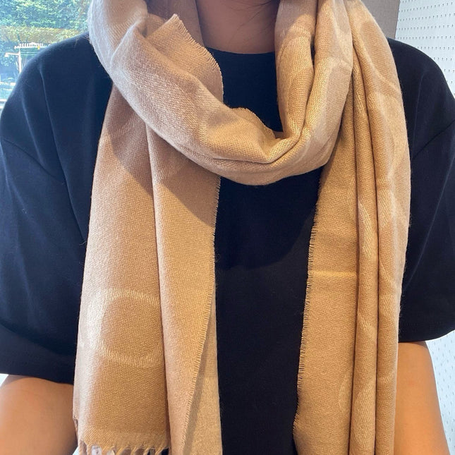 CLASSIC MONOGRAM LOGO WOOL SCARF 195 CM BISQUE BEIGE 413630