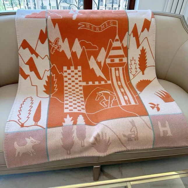 AVALON EPOPEE BLANKET 140 CM IN SPANISH ORANGE WOOL AND CASHMERE 415187