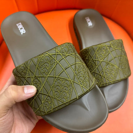 CD AQUA EMBROIDED SANDAL OLIVE FABRIC
