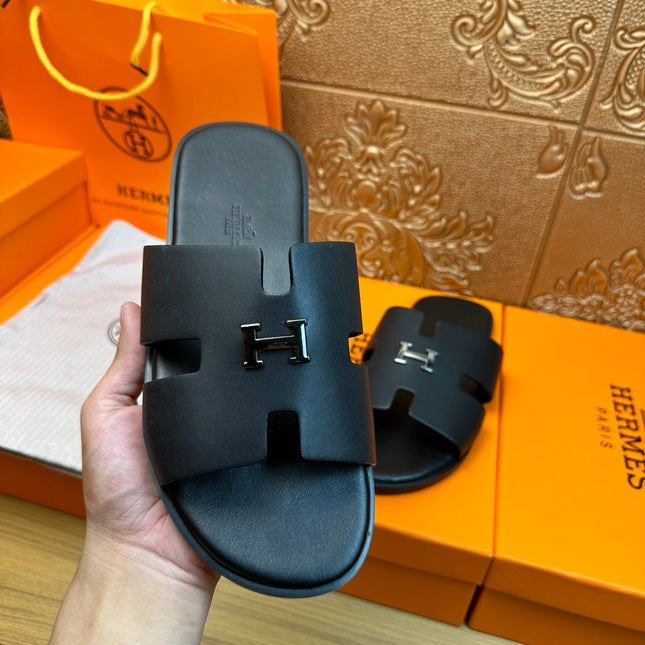 HM IZMIR H-BUCKLE SANDAL BLACK CALFSKIN