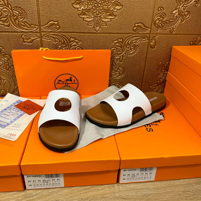 HM CIRCLE CUT SANDAL WHITE AND CARAMEL CALFSKIN