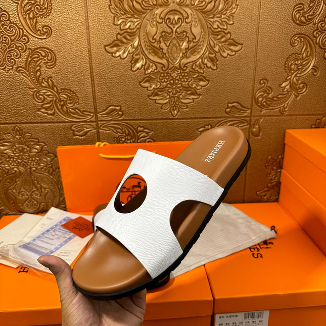 HM CIRCLE CUT SANDAL WHITE AND CARAMEL CALFSKIN