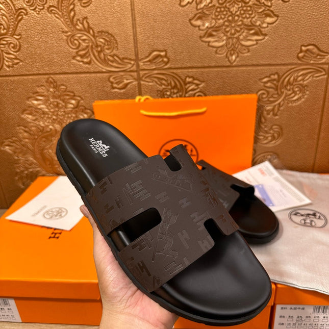 HM IZMIR SLIPPER BLACK AND DARK BROWN CALFSKIN